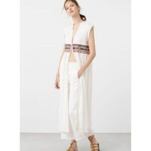 Alexis + Rae White Embroided Midi Vest Size Medium Front Tassel Tie